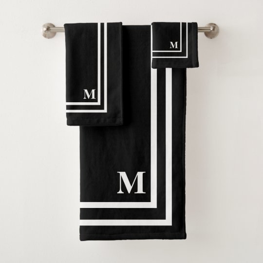 Modern Black Monogram Bath Towel Set | Zazzle.com