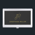 Modern Black Monogram Business Card Case<br><div class="desc">Keep your business cards organized and stylish with this modern black business card case. The design features a golden monogram and text,  adding a personal touch to your professional look. This case is perfect for carrying in your bag or briefcase,  and makes a great gift for colleagues and clients.</div>