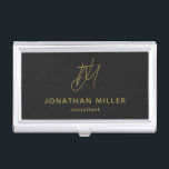 Modern Black Monogram Business Card Case<br><div class="desc">Keep your business cards organized and stylish with this modern black business card case. The design features a golden monogram, name and title, adding a personal touch to your professional look. This case is perfect for carrying in your bag or briefcase, and makes a great gift for colleagues and clients....</div>