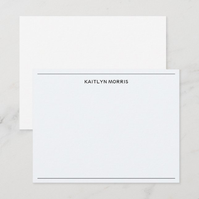 Modern Black Monogram Casual Ultra Pale Blue Note Card (Front/Back)