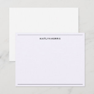 Modern Black Monogram Casual Ultra Pale Purple Note Card