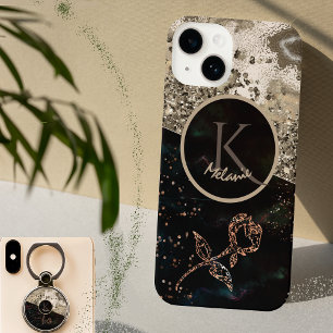 Modern Black Monogram Classy Rose Phone Case