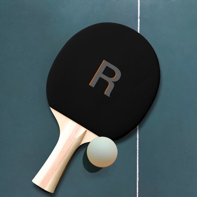 Modern Black Monogram | Custom Name Initial Ping Pong Paddle (PERSONALIZED MODERN BLACK MONOGRAM PING PONG PADDLE, SIMPLE CLEAN DESIGN.)