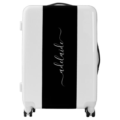 Modern Black Monogram Elegant Girly Script Name Luggage