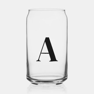 Modern Black Monogram Initial Can Glass