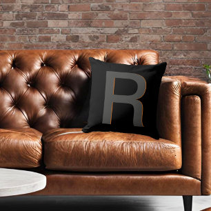 Modern Black Monogram Initial Throw Pillow