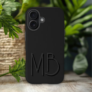 Modern Black Monogram Initials Contemporary iPhone 16 Case