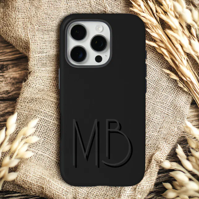 A black phone case on a white iphone set against a burlap background.