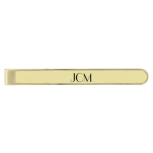 Modern Black Monogram Initials on Light Gold Finish Tie Clip