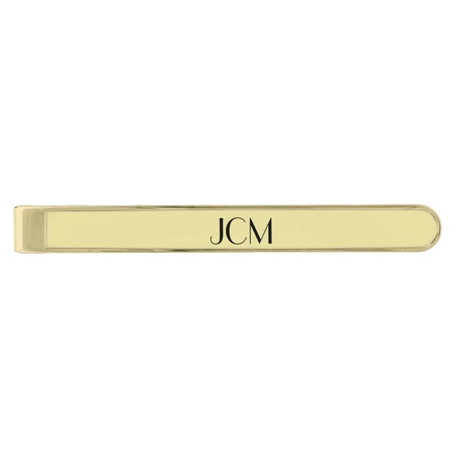 Modern Black Monogram Initials on Light Gold Finish Tie Clip (Front)
