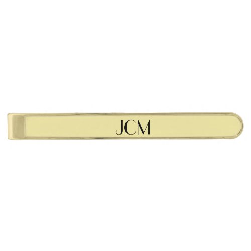 Modern Black Monogram Initials on Light Gold Gold Finish Tie Clip