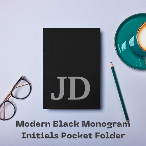 Modern Black Monogram Initials Pocket Folder