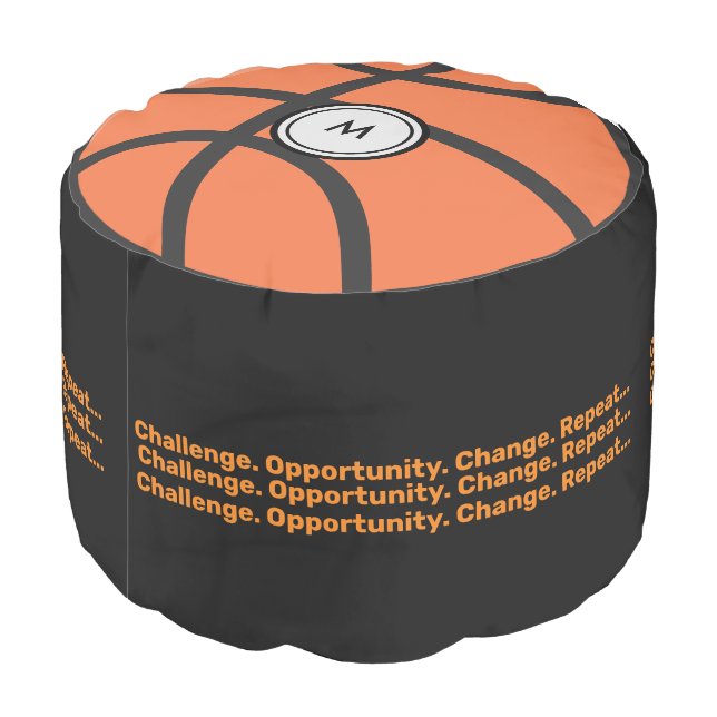 Modern Black Monogram Motivation Challenge Ball Pouf (Angled Back)