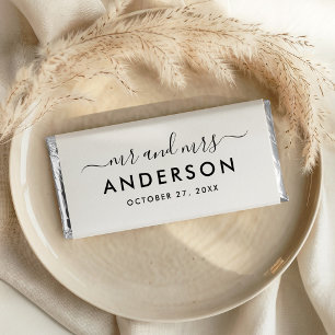 Modern Black Monogram Mr and Mrs Hershey Bar Favors