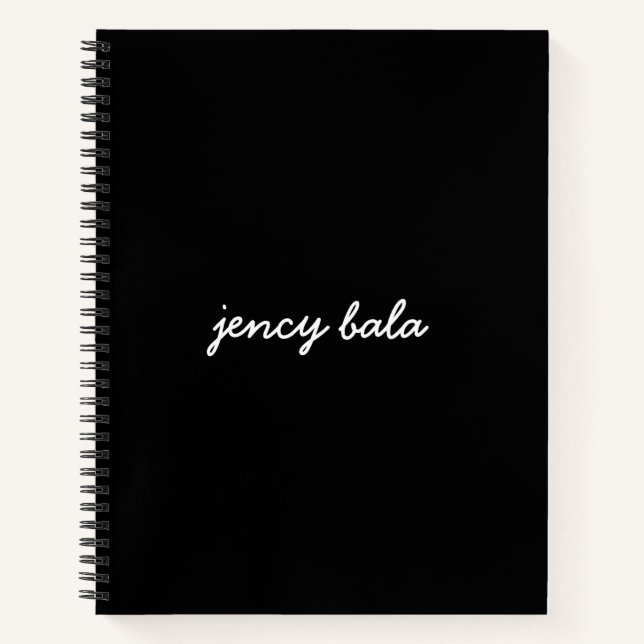 Modern Black Monogram Name Design Notebook (Front)