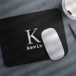 Modern black monogram name personalized mouse pad