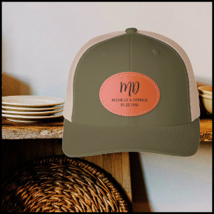 Modern Black Monogram Name Wedding Anniversary Leather Patch Hat