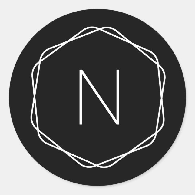 Modern Black Monogram Octagon Round Classic Round Sticker (Front)