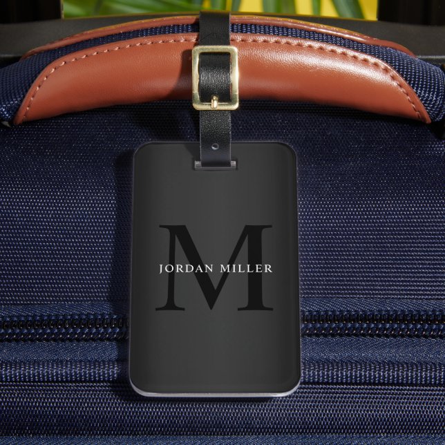 Modern Black Monogram Personalized Luggage Tag (Front Insitu 2)