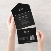 Modern Monogram Custom Color Black Wedding All In One Invitation