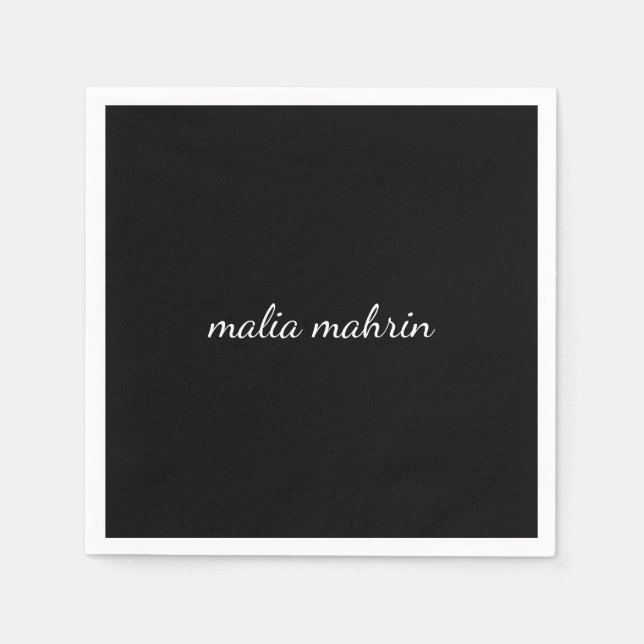 Modern Black Monogram Script Design Napkins (Front)