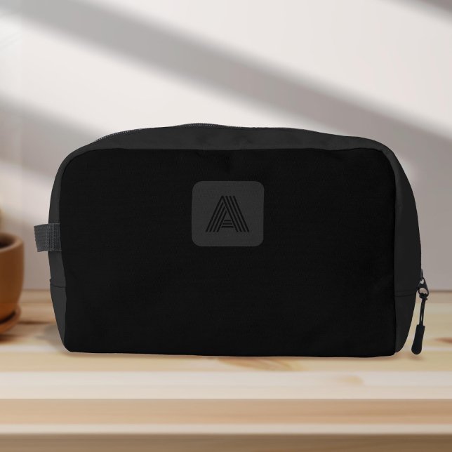 Modern Black Monogram Simple Minimalist mens  Dopp Kit (Black monogram, simple modern dopp kit bag for men.)