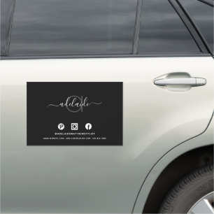Modern Black Monogram Social Media Hair Salon Car Magnet