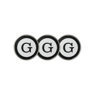 Modern Black Monogram with Circle Border Golf Ball Marker