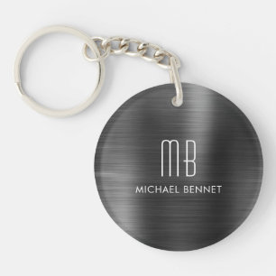 Modern Black Monogrammed Keychain