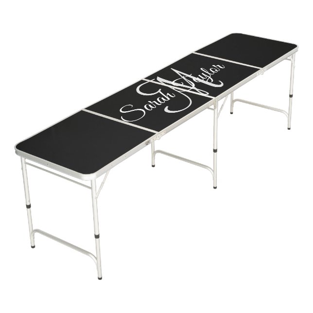 Modern Black Monogrammed Personalized Beer Pong Table (Angled)