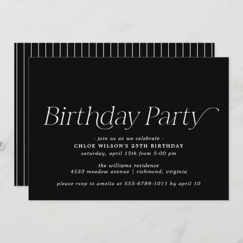 Modern Black  Moody Simple Any Age Birthday Invitation