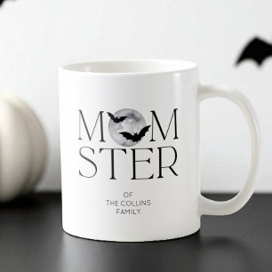 Modern Black Moon Bats Halloween Momster Mom Coffee Mug