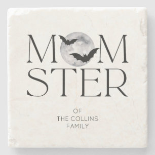 Modern Black Moon Bats Halloween Momster Mom Stone Coaster