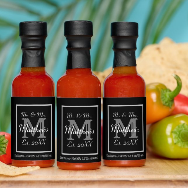 Modern Black Mr and Mrs Name Wedding Favors Hot Sauces (Multi)