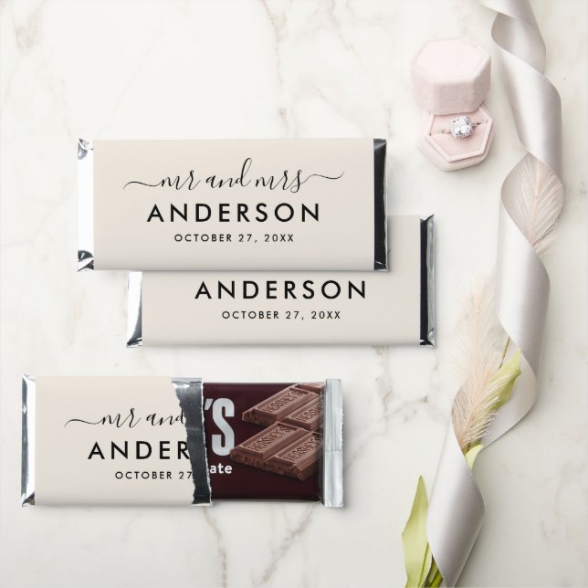 Modern Black Mr and Mrs Wedding Hershey Bar Favors (Front)