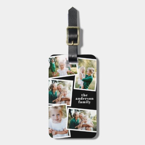 Modern black multi photo family elegant gift luggage tag
