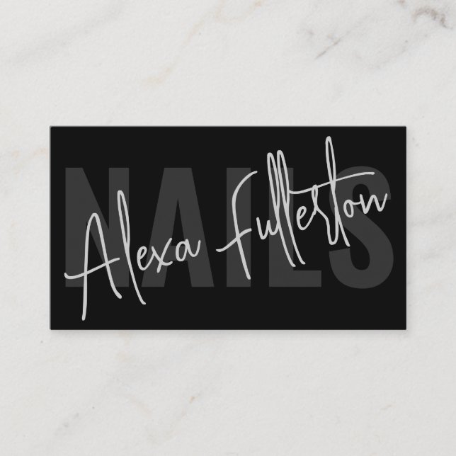Modern Black Nail Tech Manicurist Signature Business Card (Front)