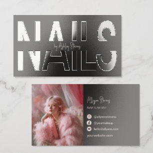 Modern Black Nails Artist Photo Raised Spot UV Business Card