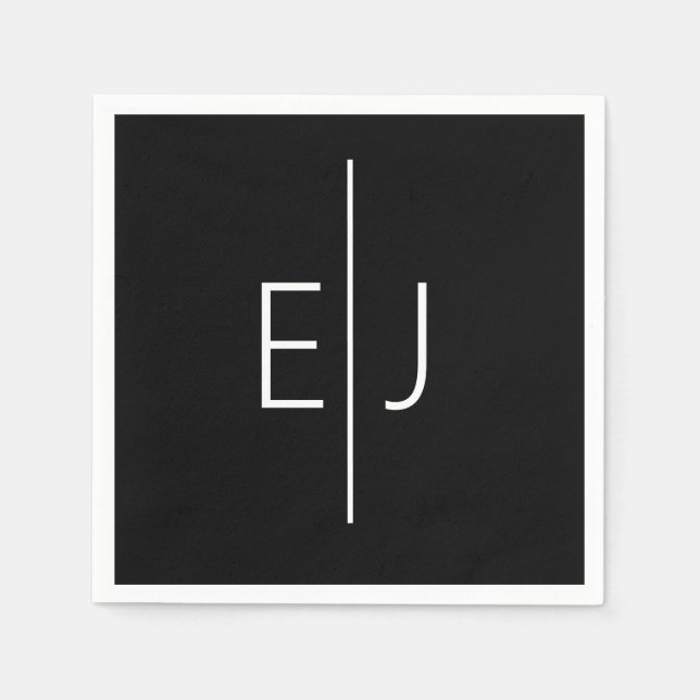 Modern Black Name Initials  Napkins (Front)