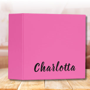 Modern Black Name Neon Hot Pink Color 3 Ring Binder