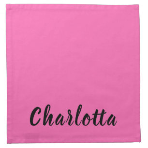 Modern Black Name Neon Hot Pink Color Cloth Napkin