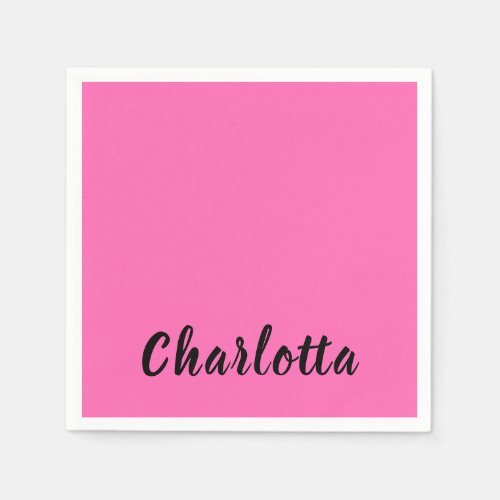 Modern Black Name  Neon Hot Pink Color  Napkins