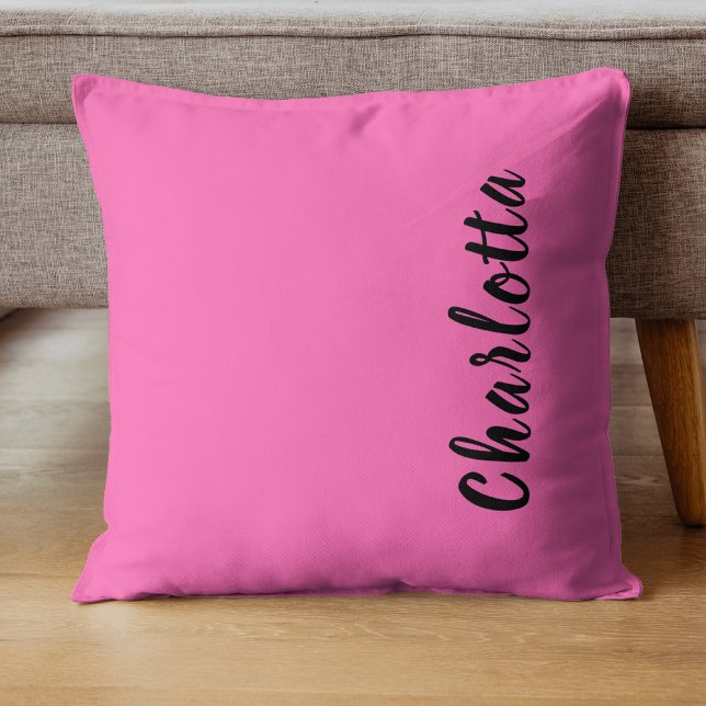 Modern Black Name | Neon Hot Pink Color  Throw Pillow (Creator Uploaded)