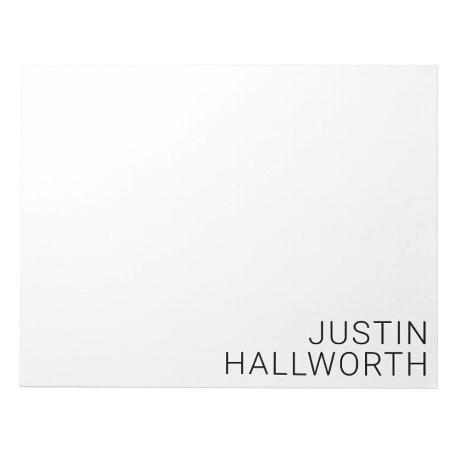 Modern Black Name on White Notepad (Front)