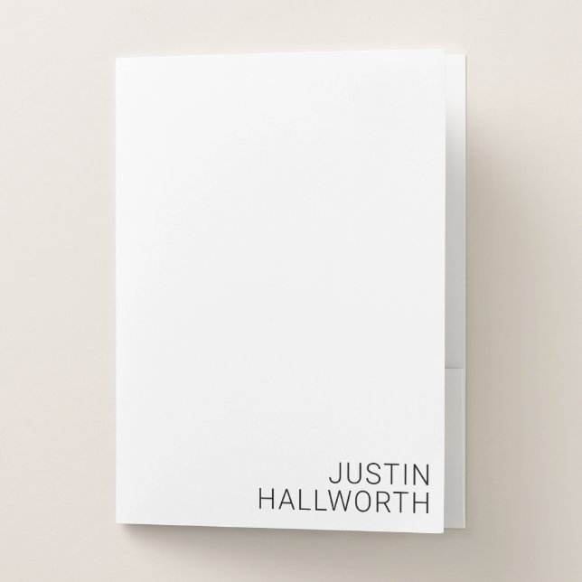 Modern Black Name on White Notepad Pocket Folder (Front)