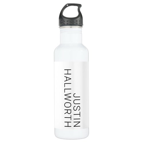 Modern Black Name on White Stainless Steel Water Bottle