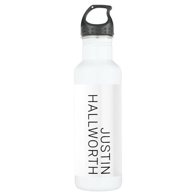 Modern Black Name on White Stainless Steel Water Bottle (Front)