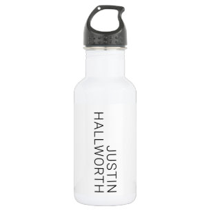 Modern Black Name on White Stainless Steel Water Bottle