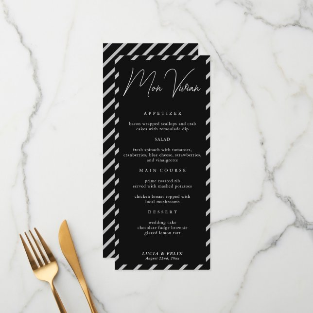 Modern Black Name Place Card Wedding Dinner Card (Front/Back In Situ)