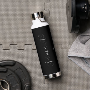 Modern Black Name Script Elegant Water Bottle